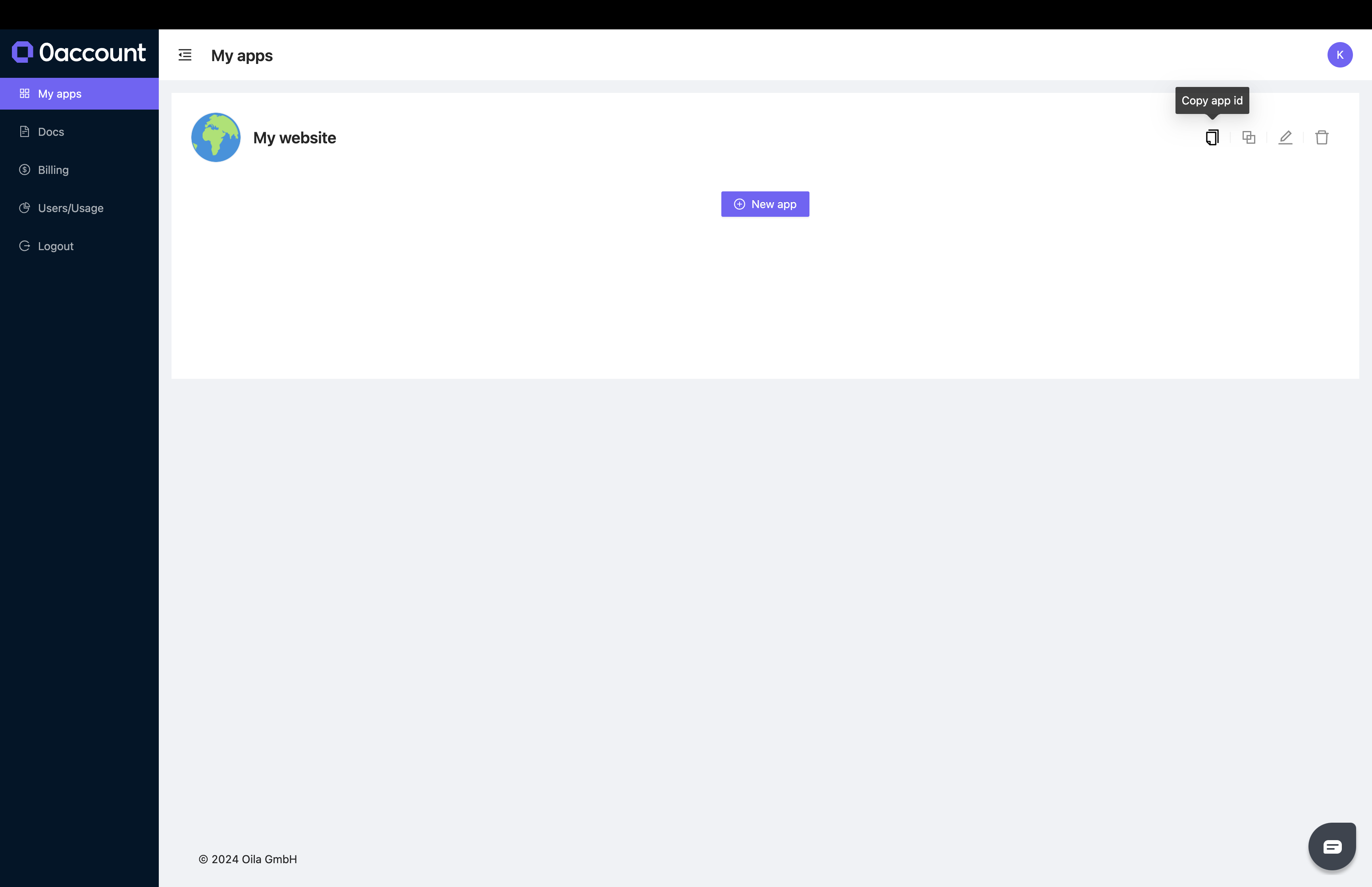 0account copy app id page image