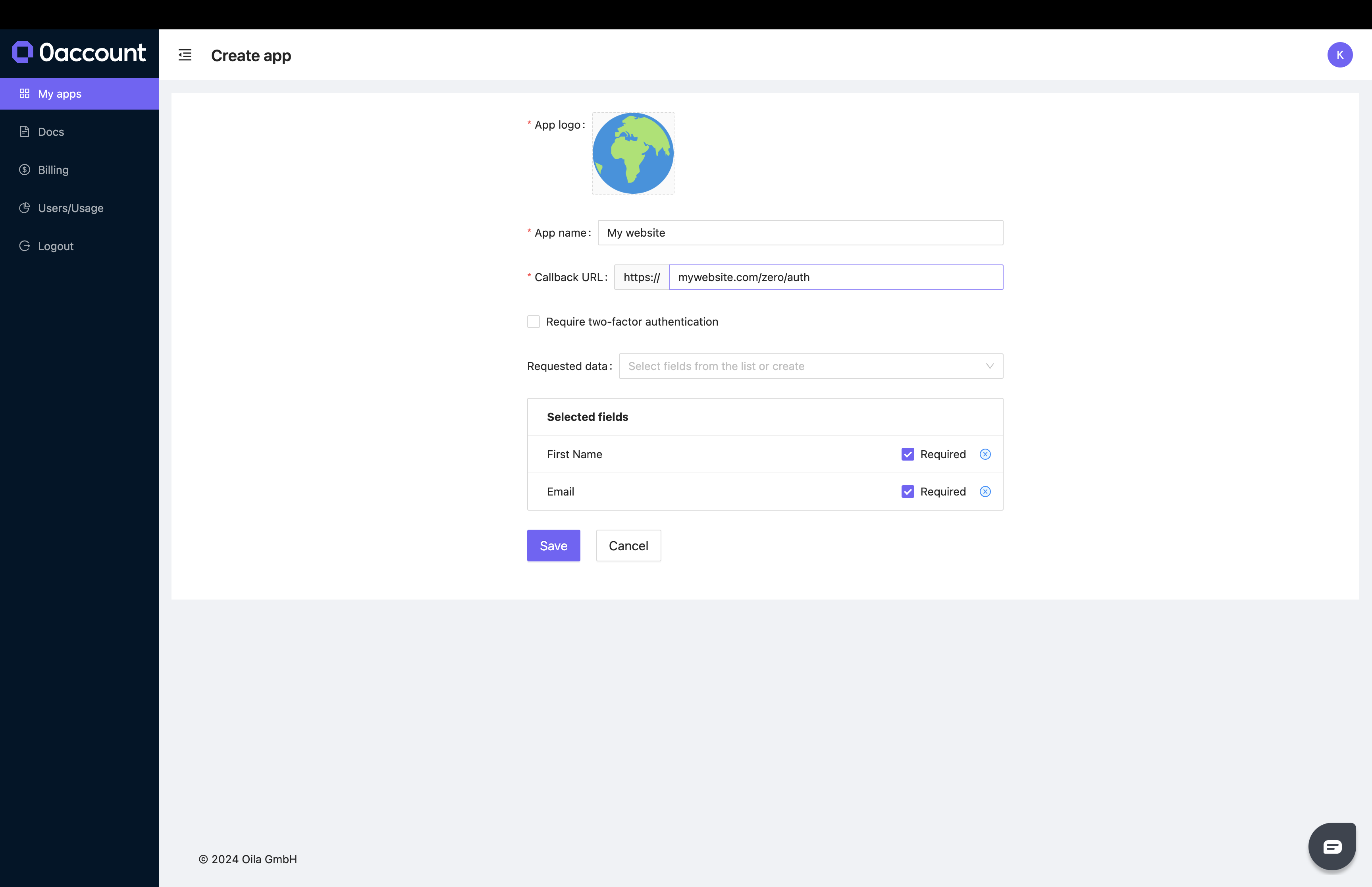 0account new app page image